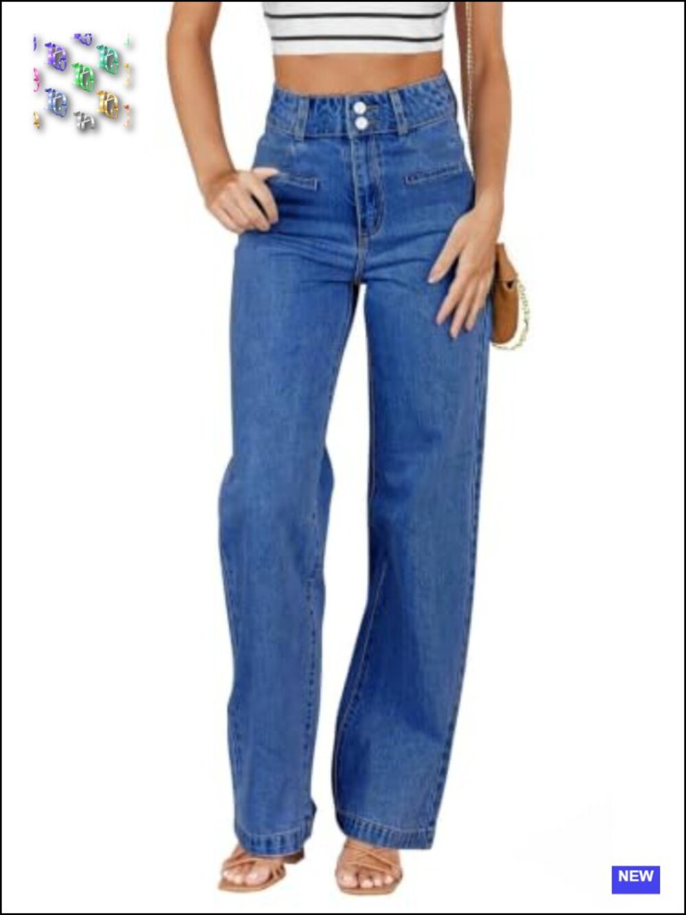 High Waisted Straight Leg Jeans - Stretchy Denim with Pockets - Casual & Work
